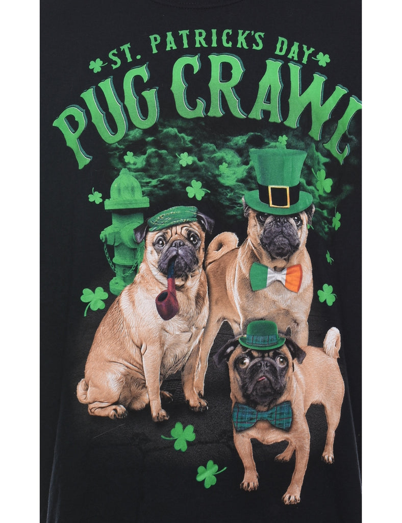 Pug Crawl Black & Green Printed Animal T-shirt - XL