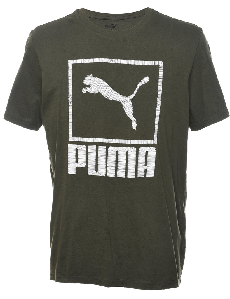 Puma Green & White Printed T-Shirt - L