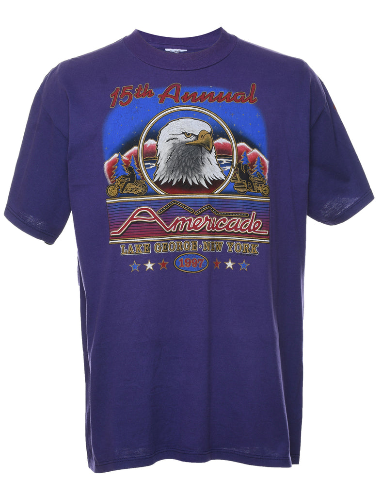 Purple Printed America Design T-Shirt - XL