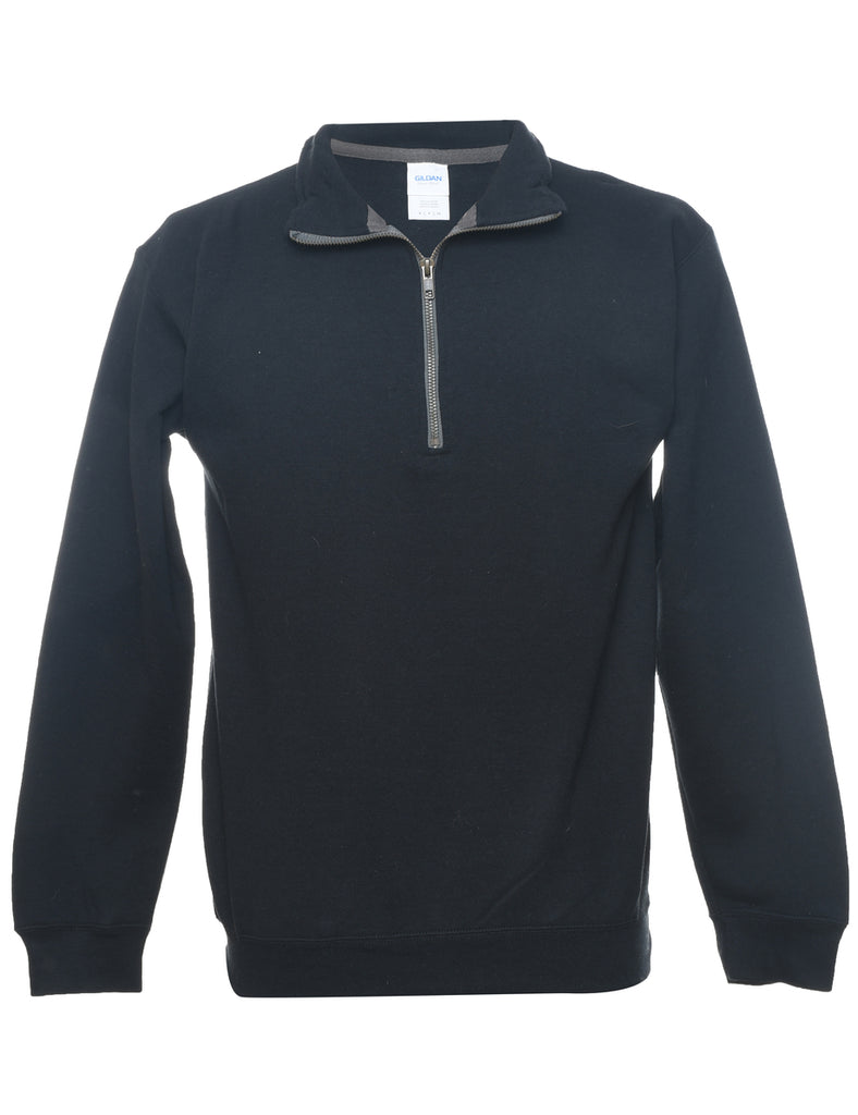 Quarter-Zip Black Plain Sweatshirt - S