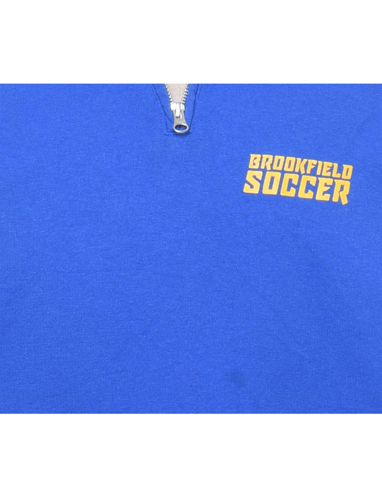 Quarter-Zip Blue & Yellow Brookfield Soccer Embroidered Sweatshirt - L