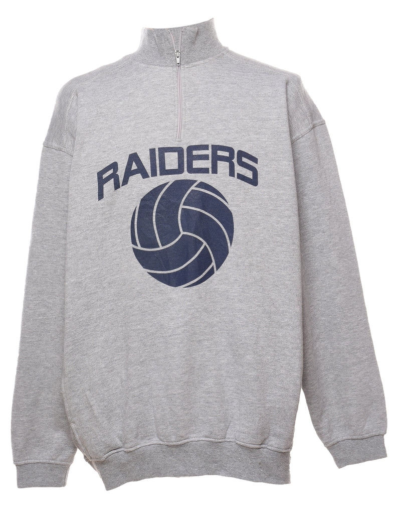 Quarter-Zip Grey & Navy Raiders Printed Sweatshirt - L