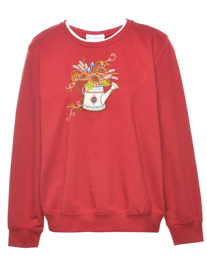 Red Embroidered Sweatshirt - M