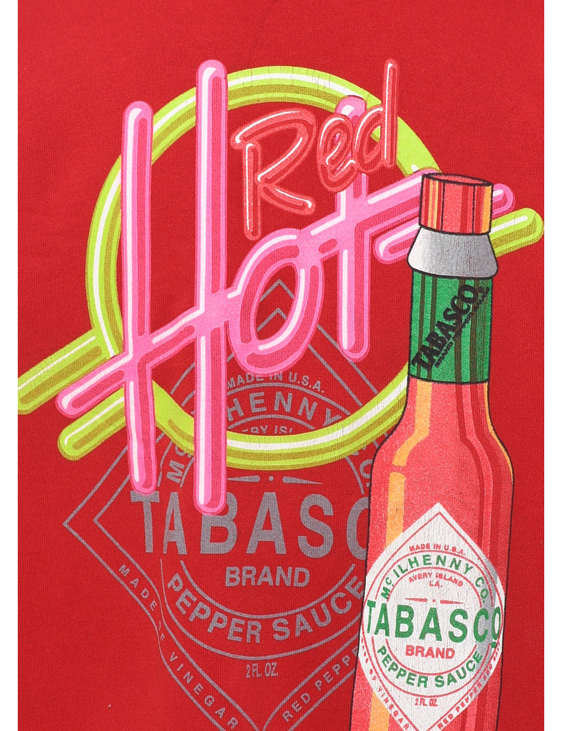 Red Printed Tabasco Design Graphic Sweatshirt - L