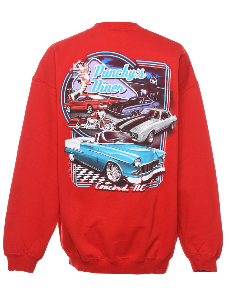 Red Punchy's Diner 1950s-Style Printed Sweatshirt - L