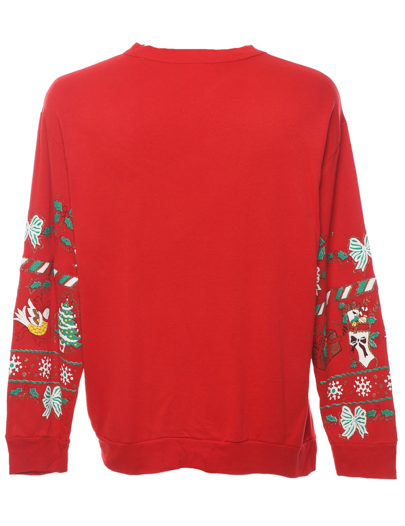 Red Teddy Bear Design Christmas Sweatshirt - L