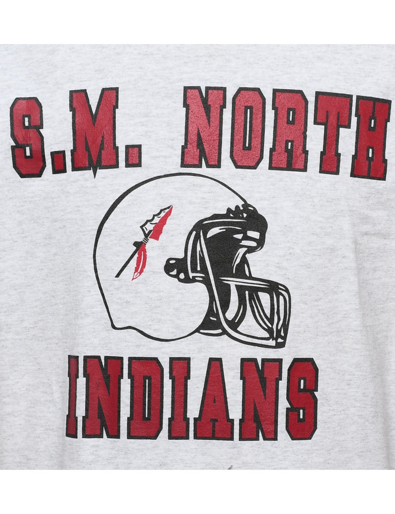 S.M. North Indians Marl Grey & Maroon Sports T-shirt - XL