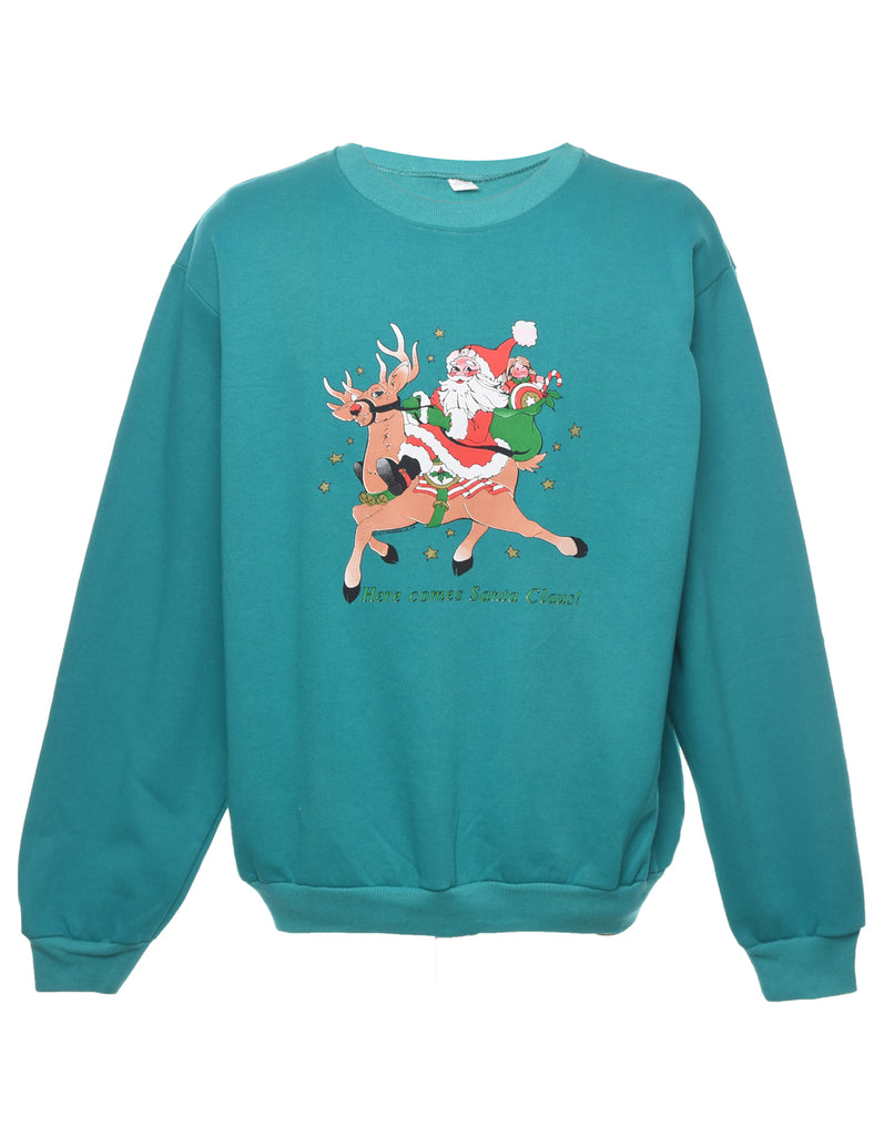 Santa Claus Design and Reindeer Christmas Sweatshirt - XL