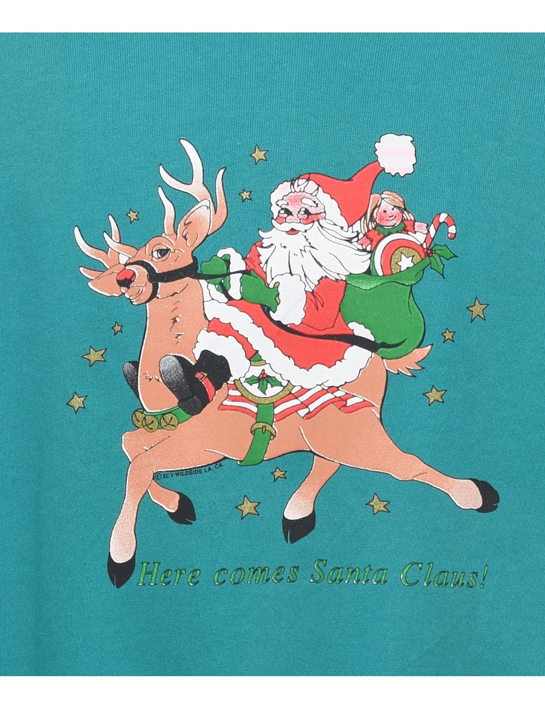 Santa Claus Design and Reindeer Christmas Sweatshirt - XL