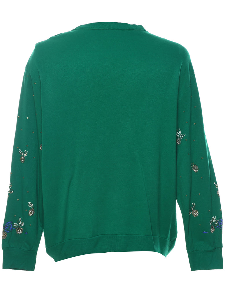 Santa Claus Design Dark Green Christmas Sweatshirt - M