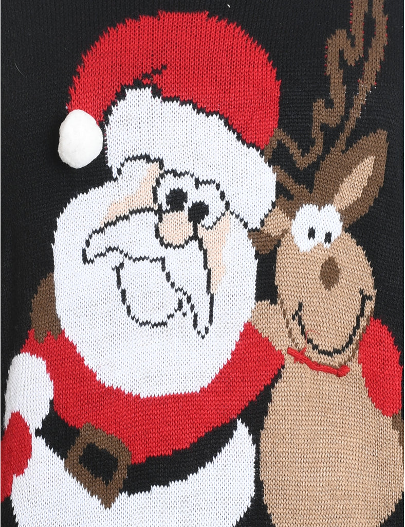 Santa Claus Design & Reindeer Christmas Jumper - M