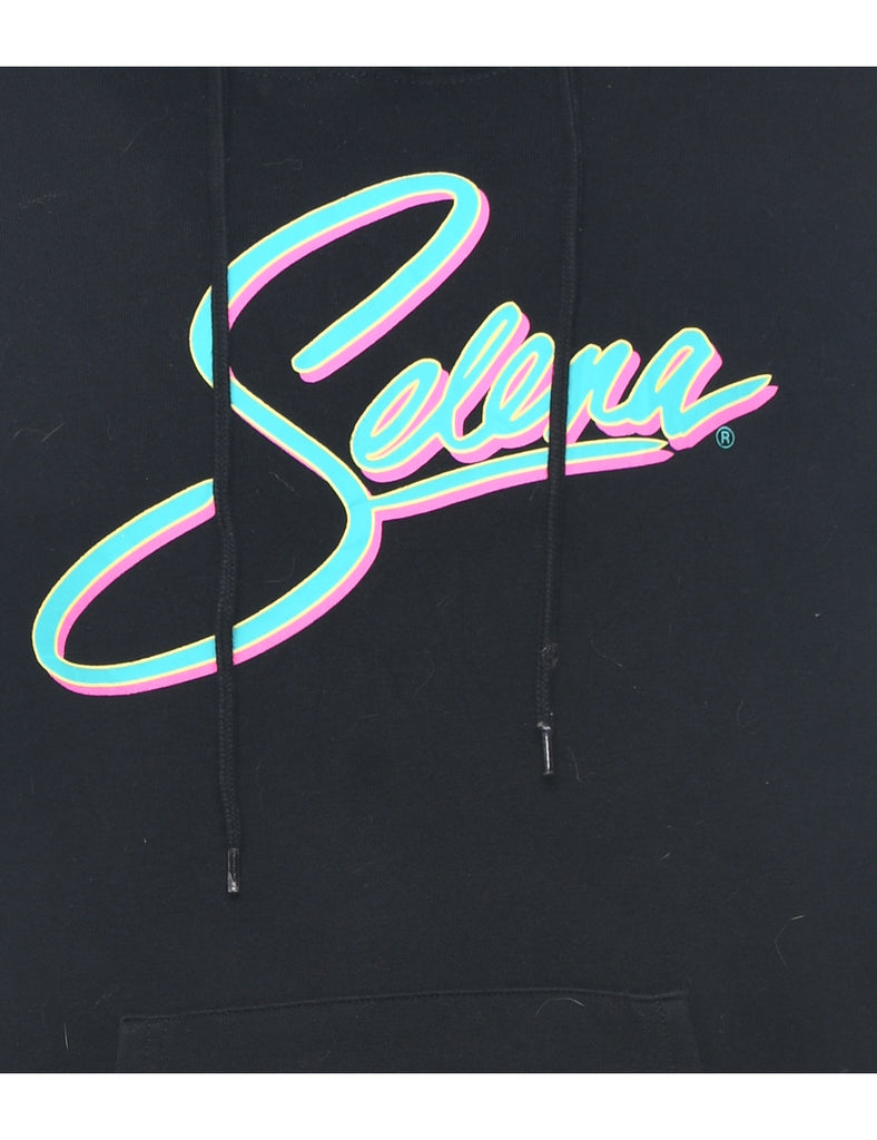 Selena Printed Black Hoodie - M