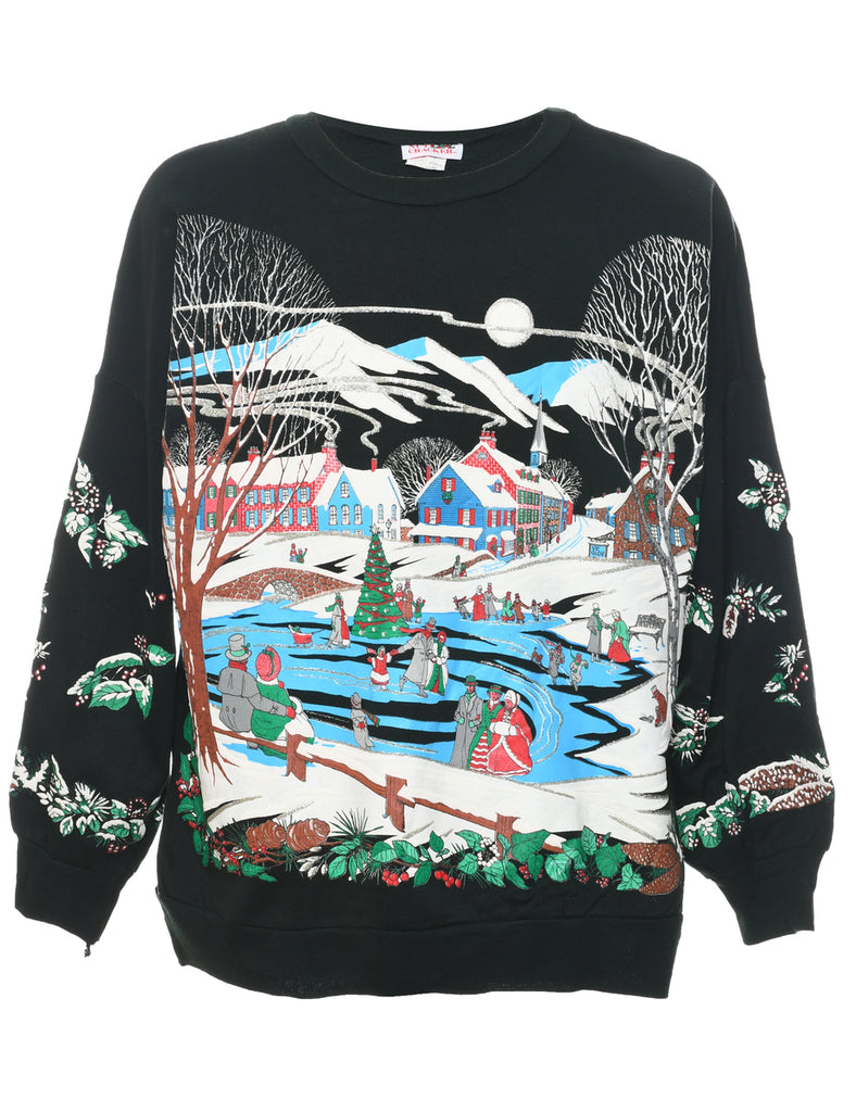 Snowfall Design Christmas Sweatshirt - L