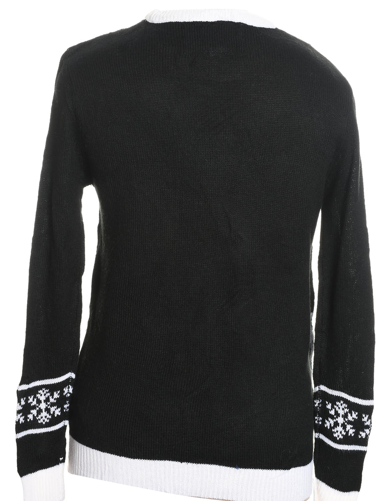 Snowman Design Black Christmas Jumper - S