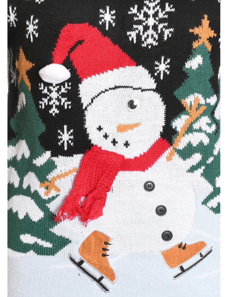 Snowman Design Black Christmas Jumper - S