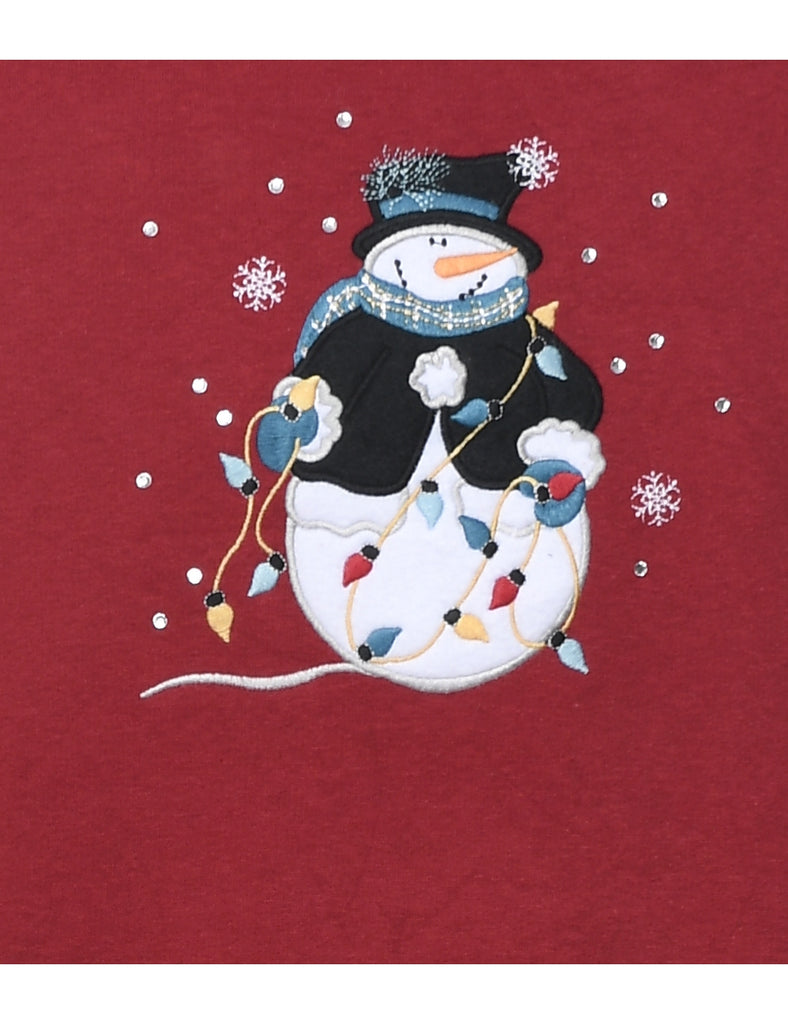 Snowman Design Maroon Christmas Sweatshirt - M