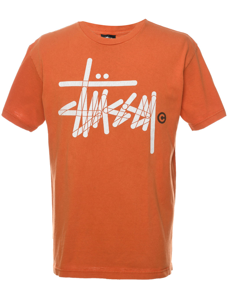 Stussy Orange & White Printed T-shirt - L