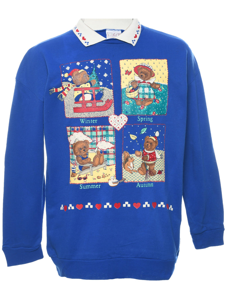 Teddy Bear Print Christmas Sweatshirt - M