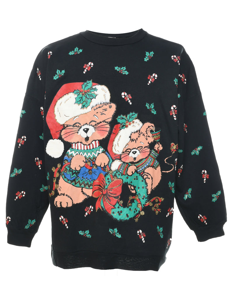 Teddy Bear Print Christmas Sweatshirt - XL