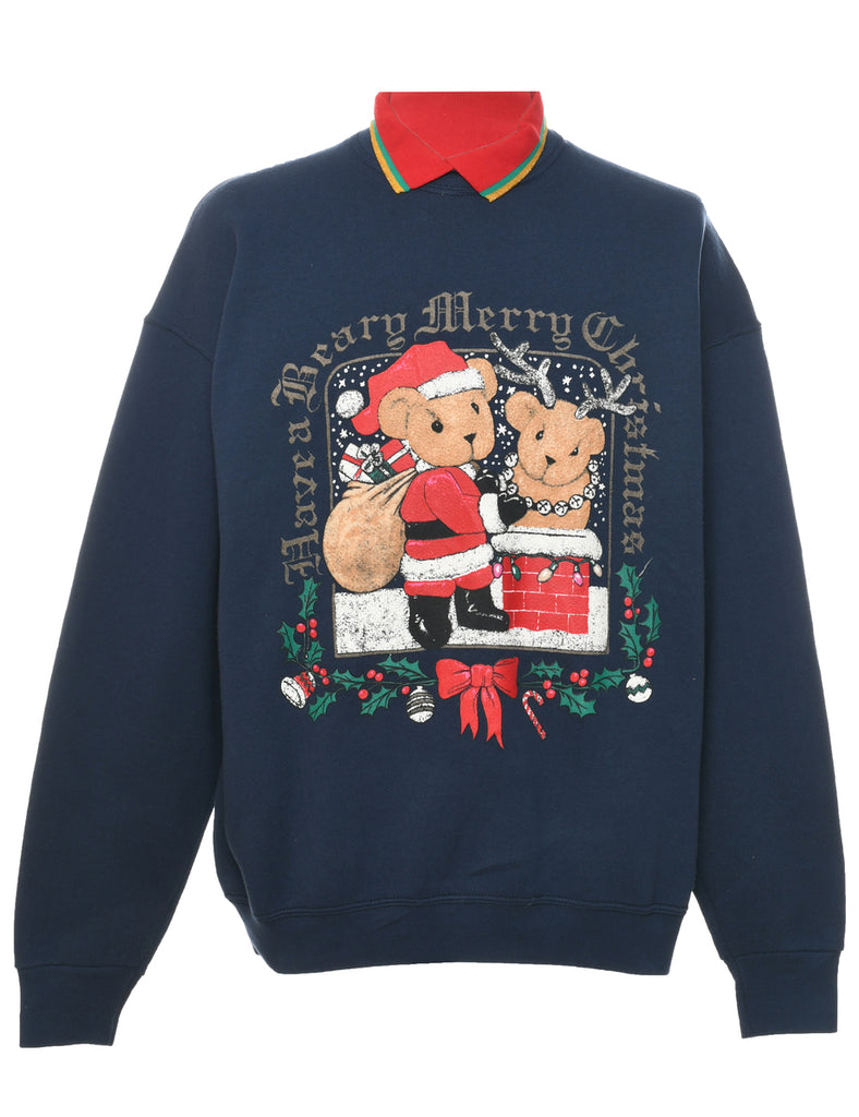 Teddy Bear Print Christmas Sweatshirt - XXL