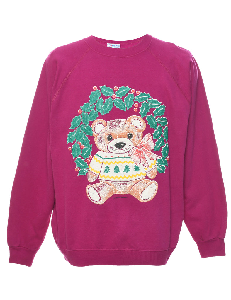 Teddy Bear Print Christmas Sweatshirt - XL