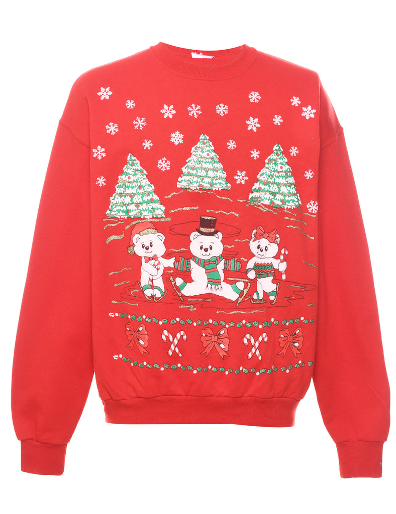 Teddy Bear Print Christmas Sweatshirt - XL