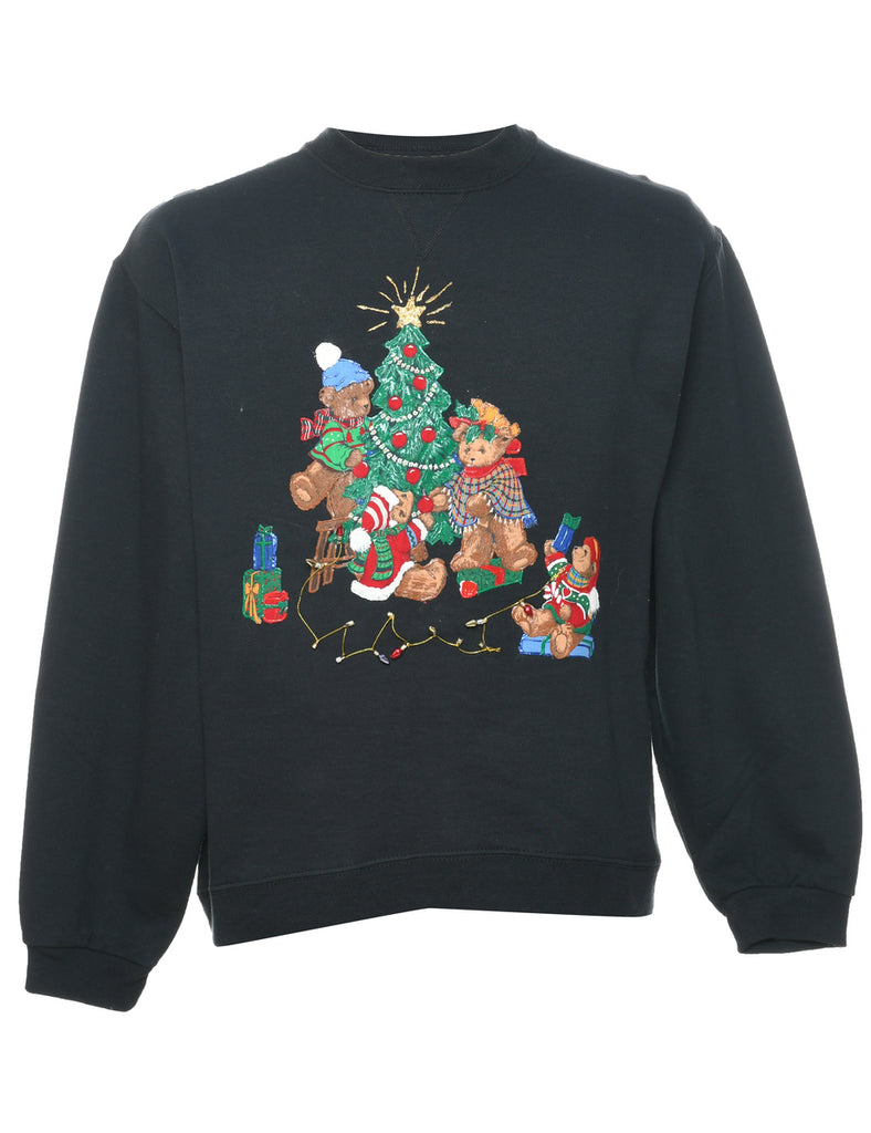 Teddy Bear Print Christmas Sweatshirt - M