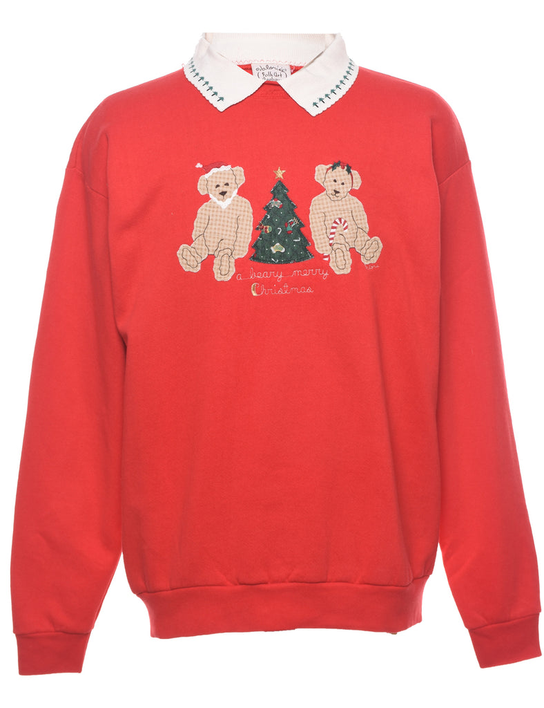 Teddy Bear Print Christmas Sweatshirt - L