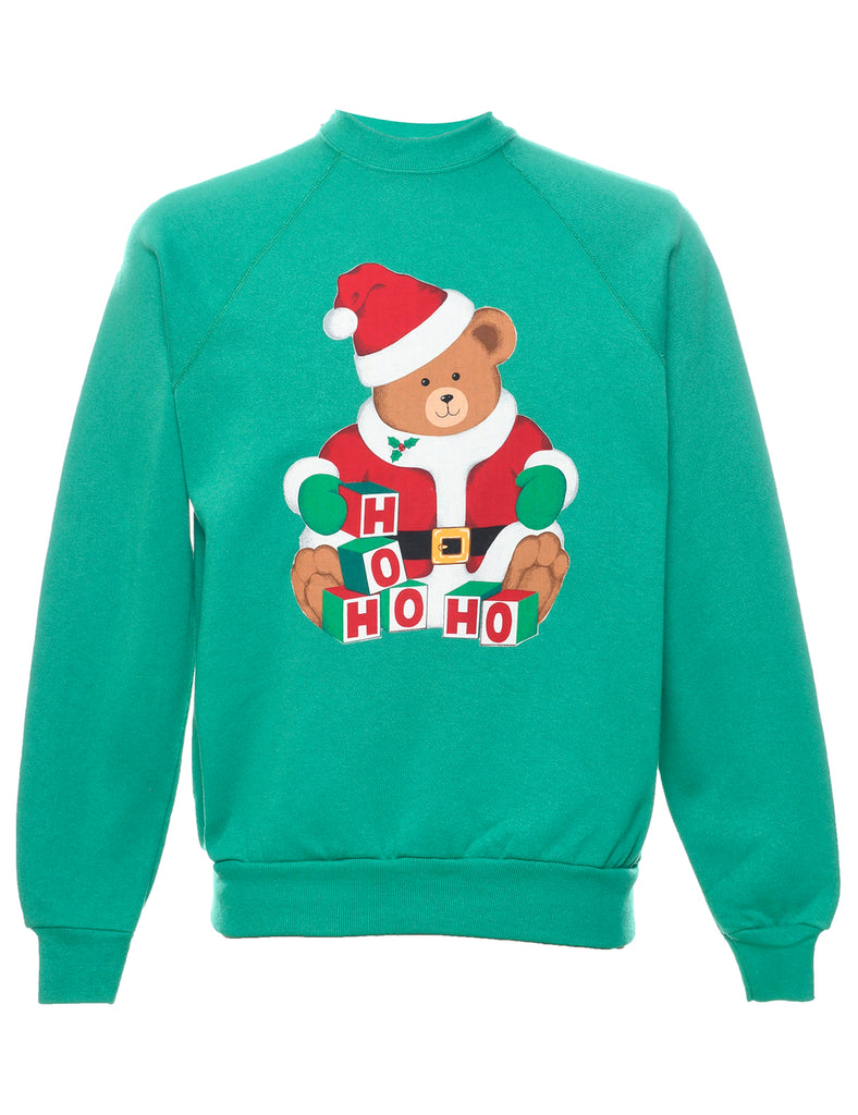 Teddy Bear Print Christmas Sweatshirt - L