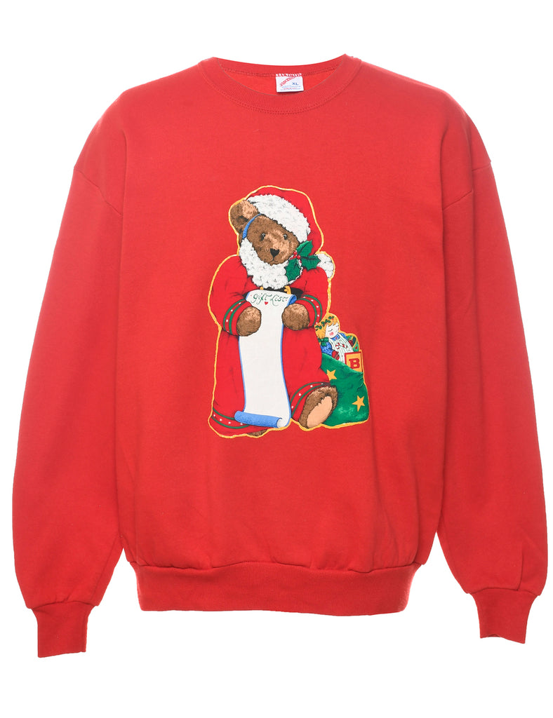 Teddy Bear Print Christmas Sweatshirt - XL