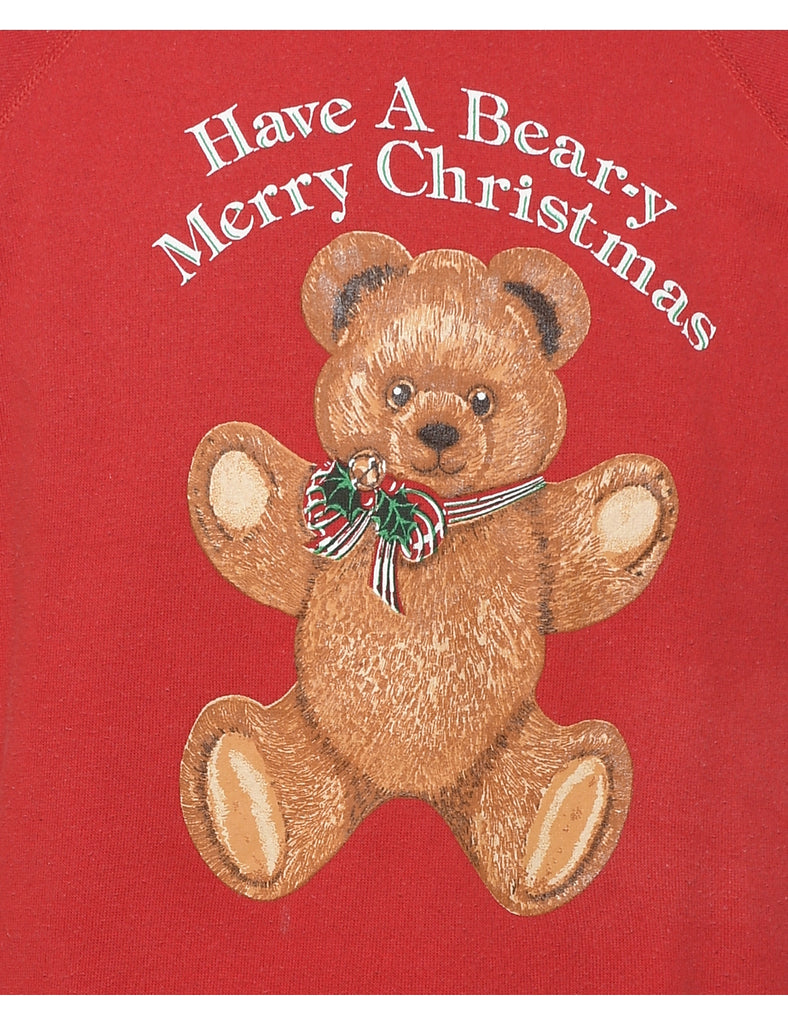 Teddy Bear Print Christmas Sweatshirt - L