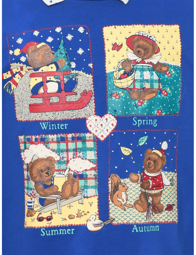 Teddy Bear Print Christmas Sweatshirt - M