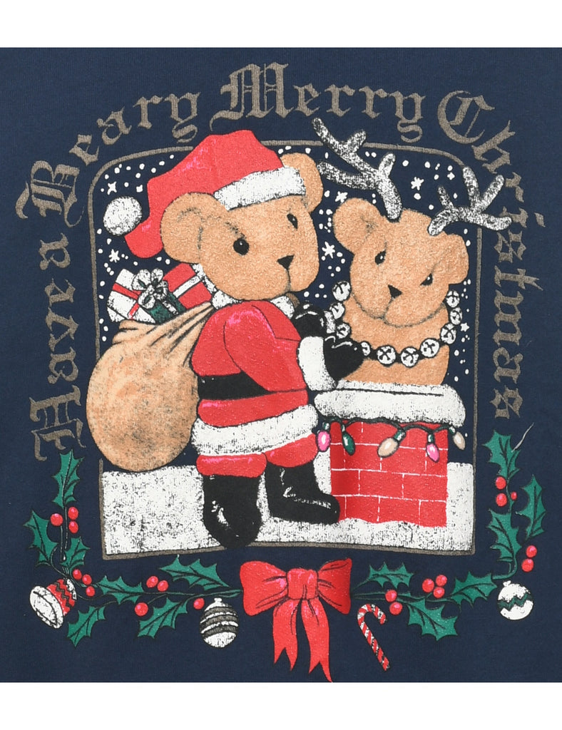 Teddy Bear Print Christmas Sweatshirt - XXL