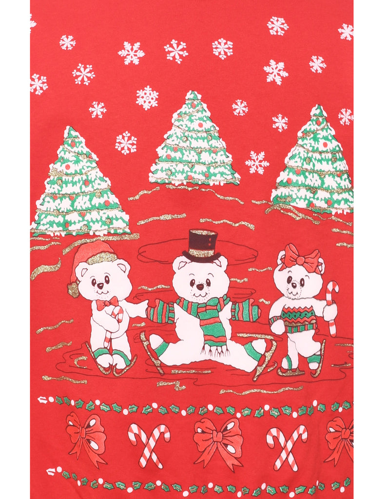 Teddy Bear Print Christmas Sweatshirt - XL