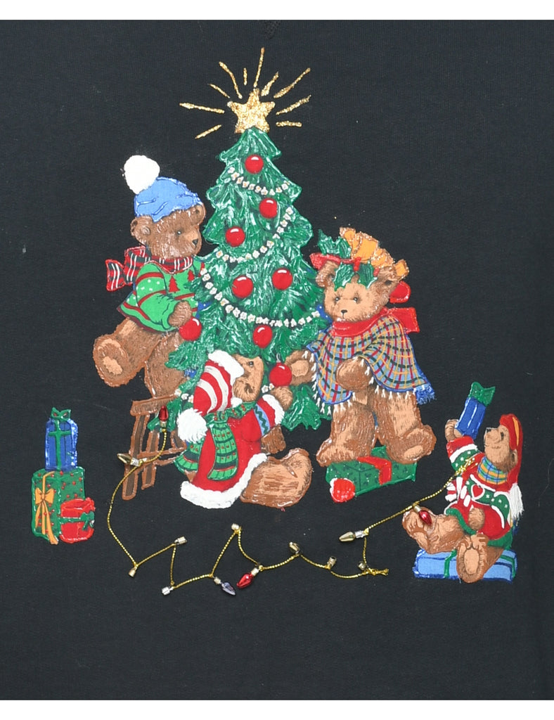 Teddy Bear Print Christmas Sweatshirt - M