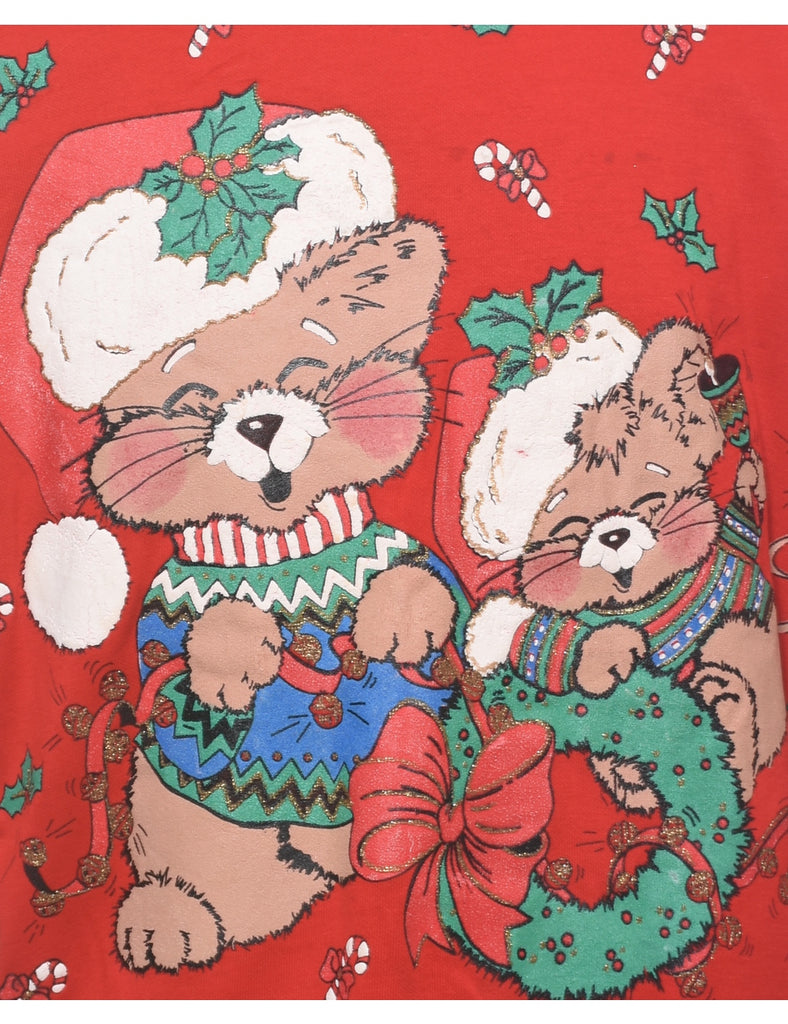 Teddy Bear Print Christmas Sweatshirt - L