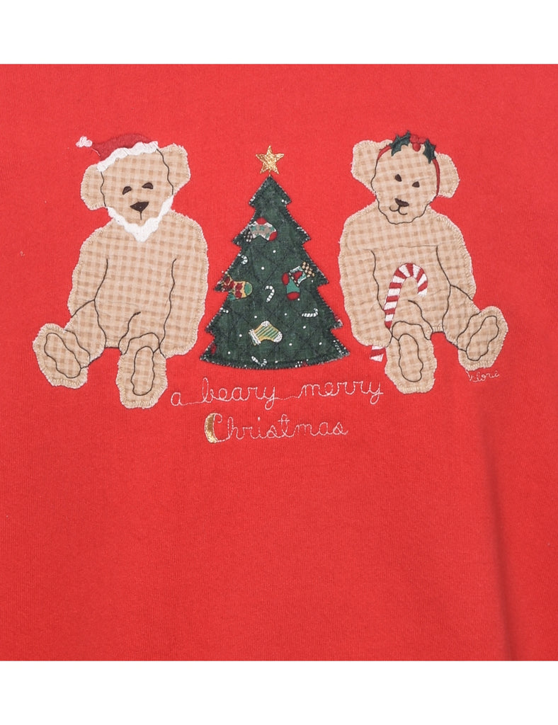 Teddy Bear Print Christmas Sweatshirt - L