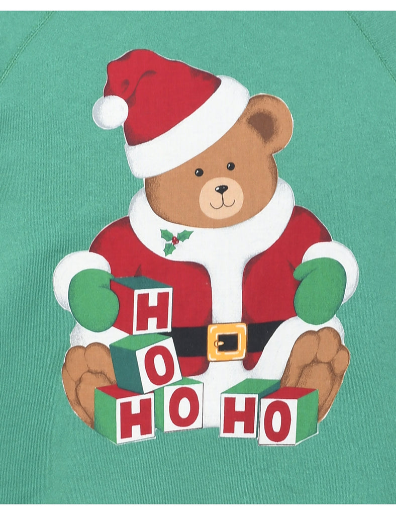 Teddy Bear Print Christmas Sweatshirt - L