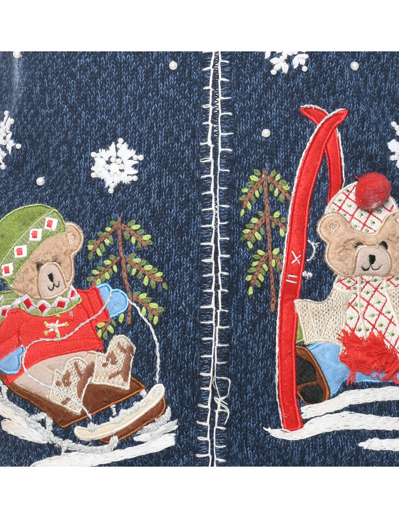 Teddy Bear Print Christmas Vest - L