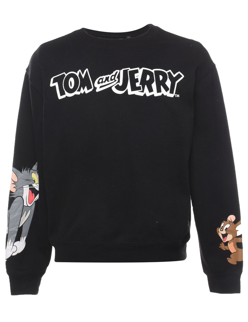 Tom And Jerry Black & White Printed Cartoon Sweatshirt - L