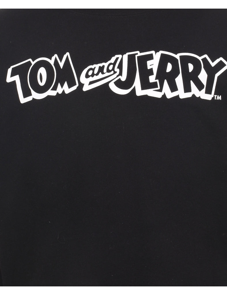 Tom And Jerry Black & White Printed Cartoon Sweatshirt - L