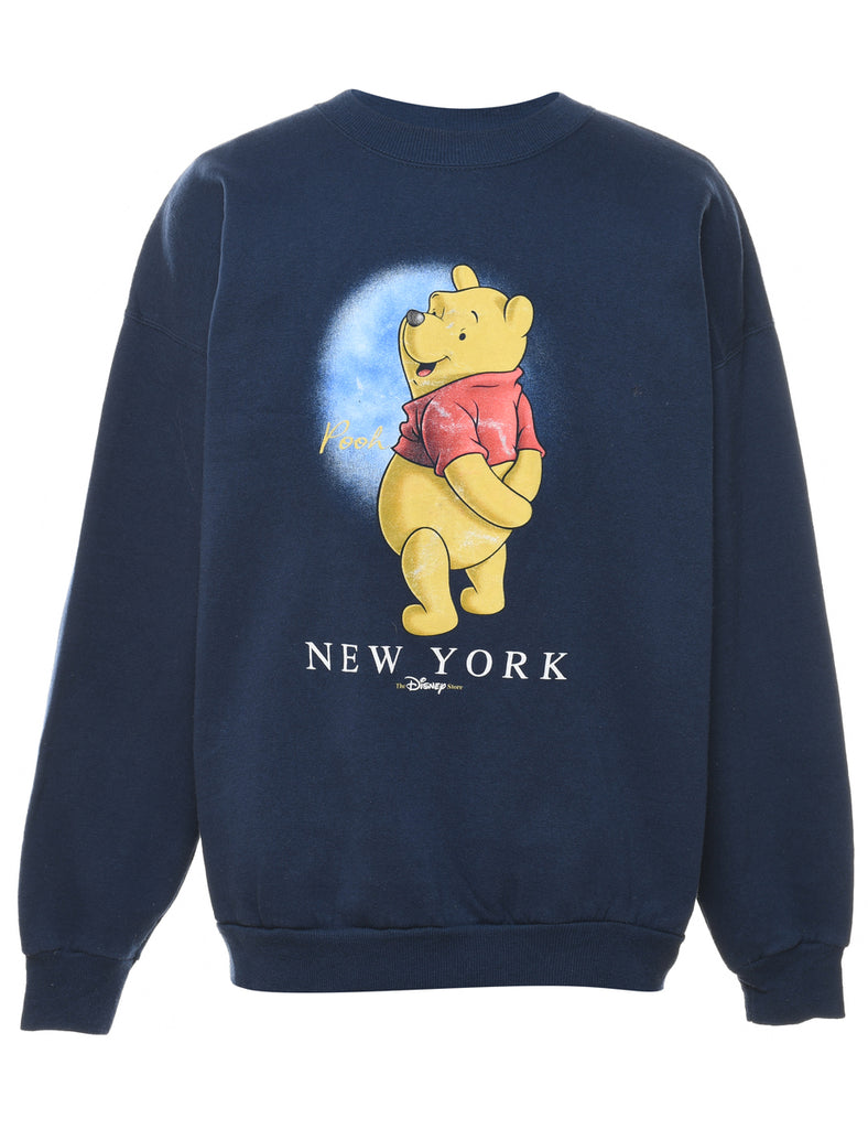 Winnie The Pooh Navy New York Design Cartoon Sweatshirt - L