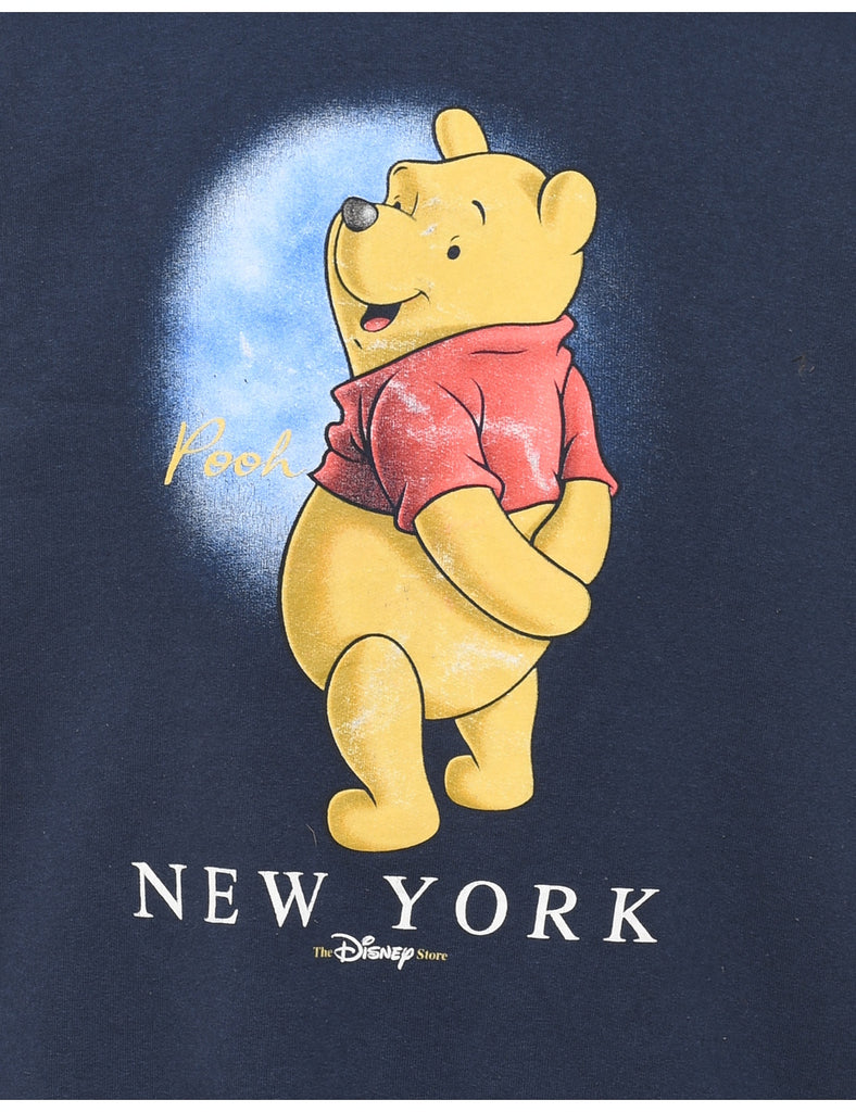 Winnie The Pooh Navy New York Design Cartoon Sweatshirt - L