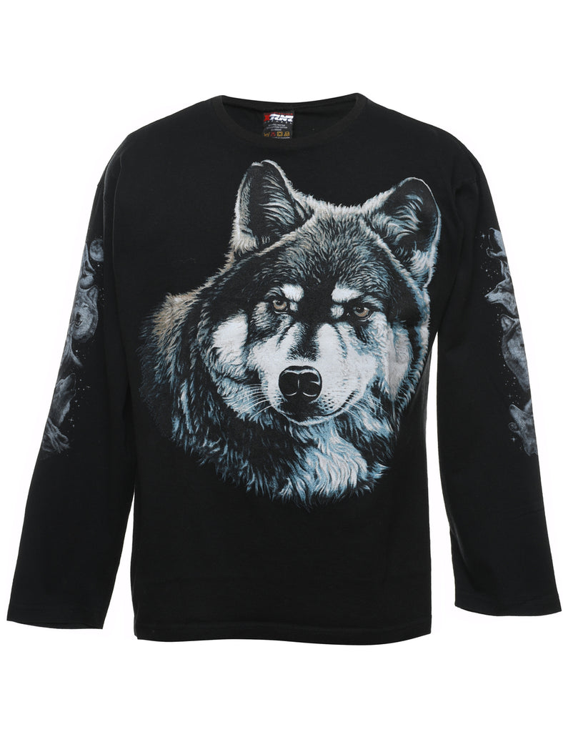 Wolf & Moon Design Black Long-Sleeve T-Shirt - M