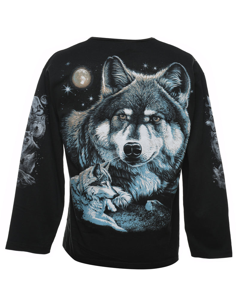 Wolf & Moon Design Black Long-Sleeve T-Shirt - M