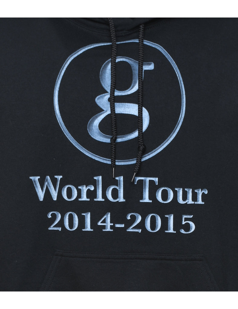 World Tour Printed Black & Light Blue Hooded Sweatshirt - L