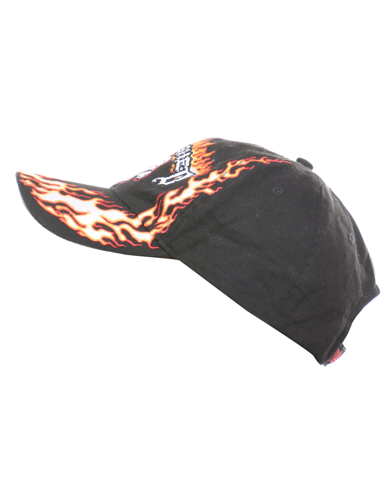 Y2K Black Embroided Flame Cap - XS