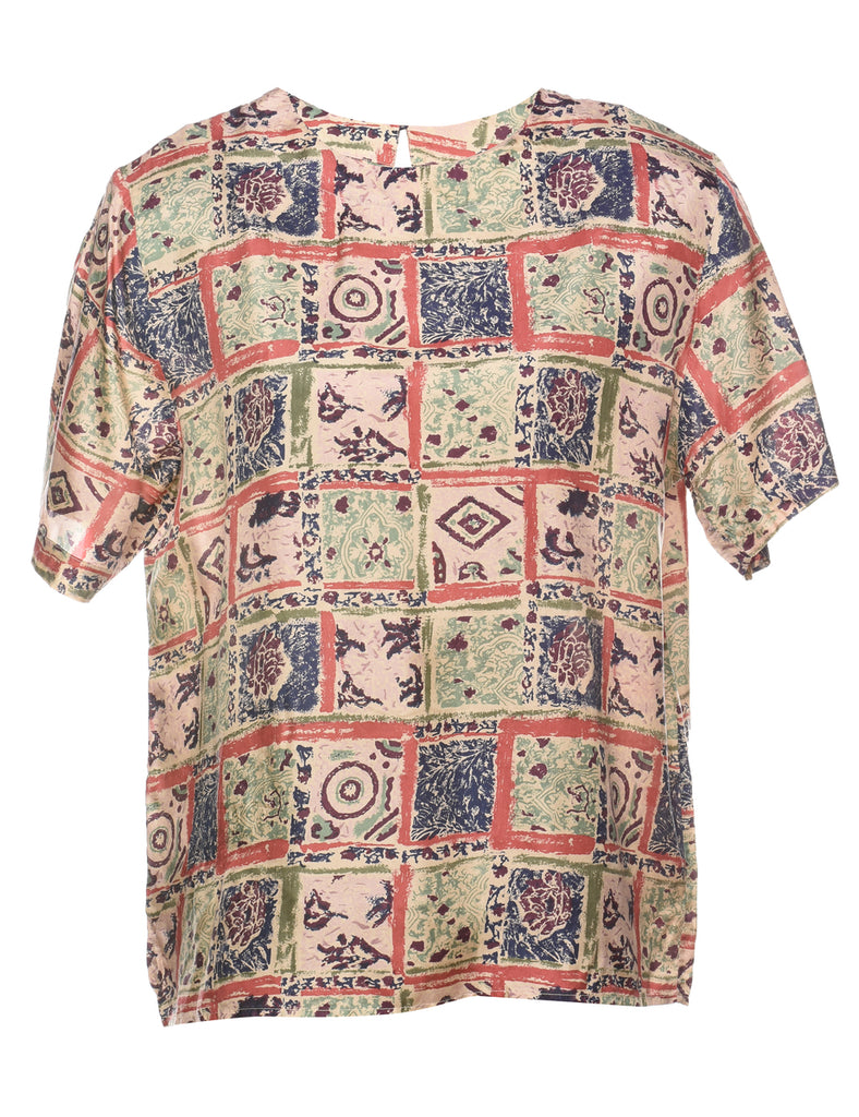 100% Silk Printed Multi-Colour Top - M