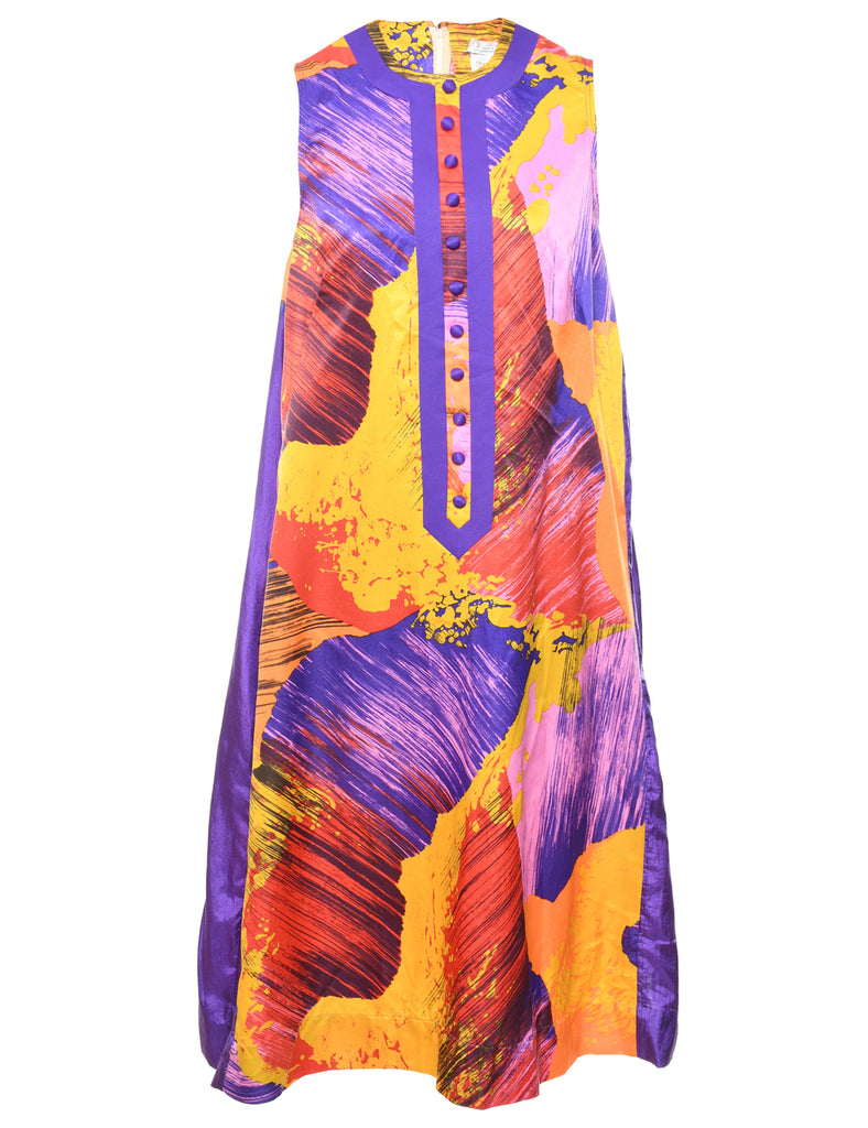 1970s Abstract Pattern Sleeveless Shift Dress - L