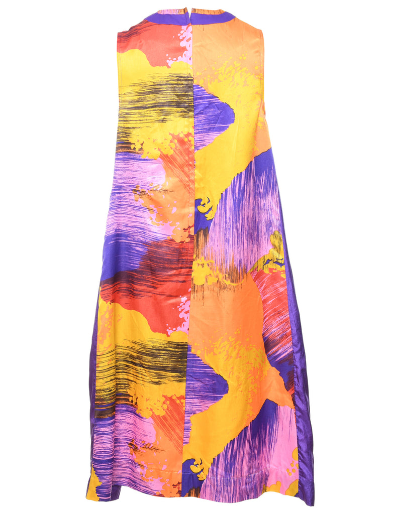 1970s Abstract Pattern Sleeveless Shift Dress - L